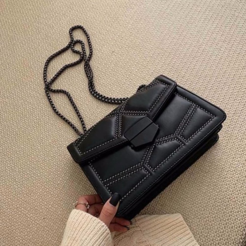 Black Vegan Leather Studded Purse